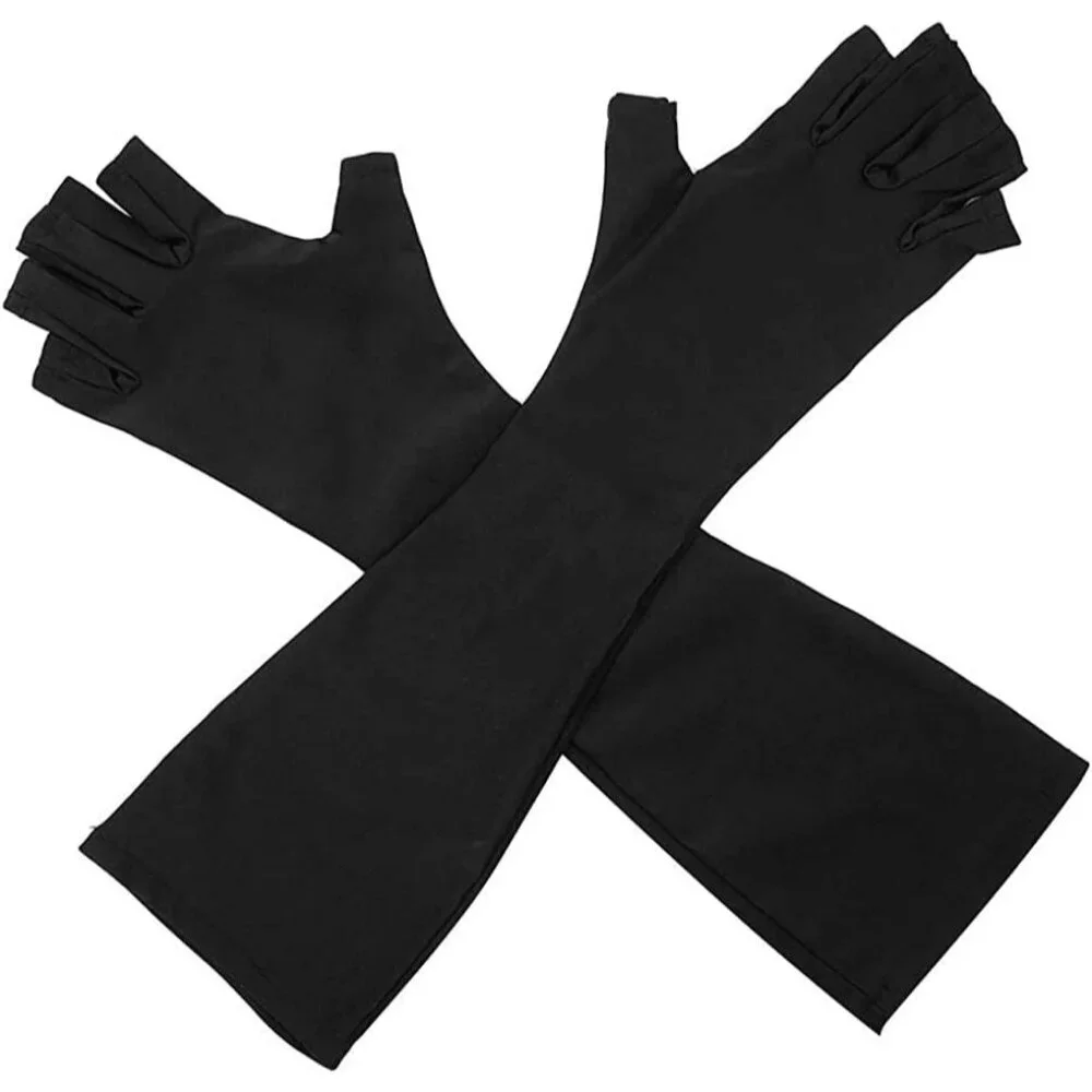 Women's Elegant Fingerless Protection Nails Black Long Gloves Halloween Fashion